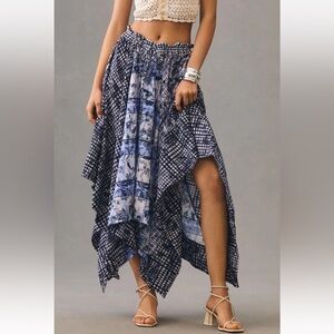 NWOT Pilcro Anthropologie Asymmetrical Floral Artsy High low Skirt Sz L